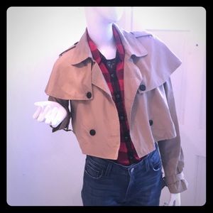Cropped tan trench coat
